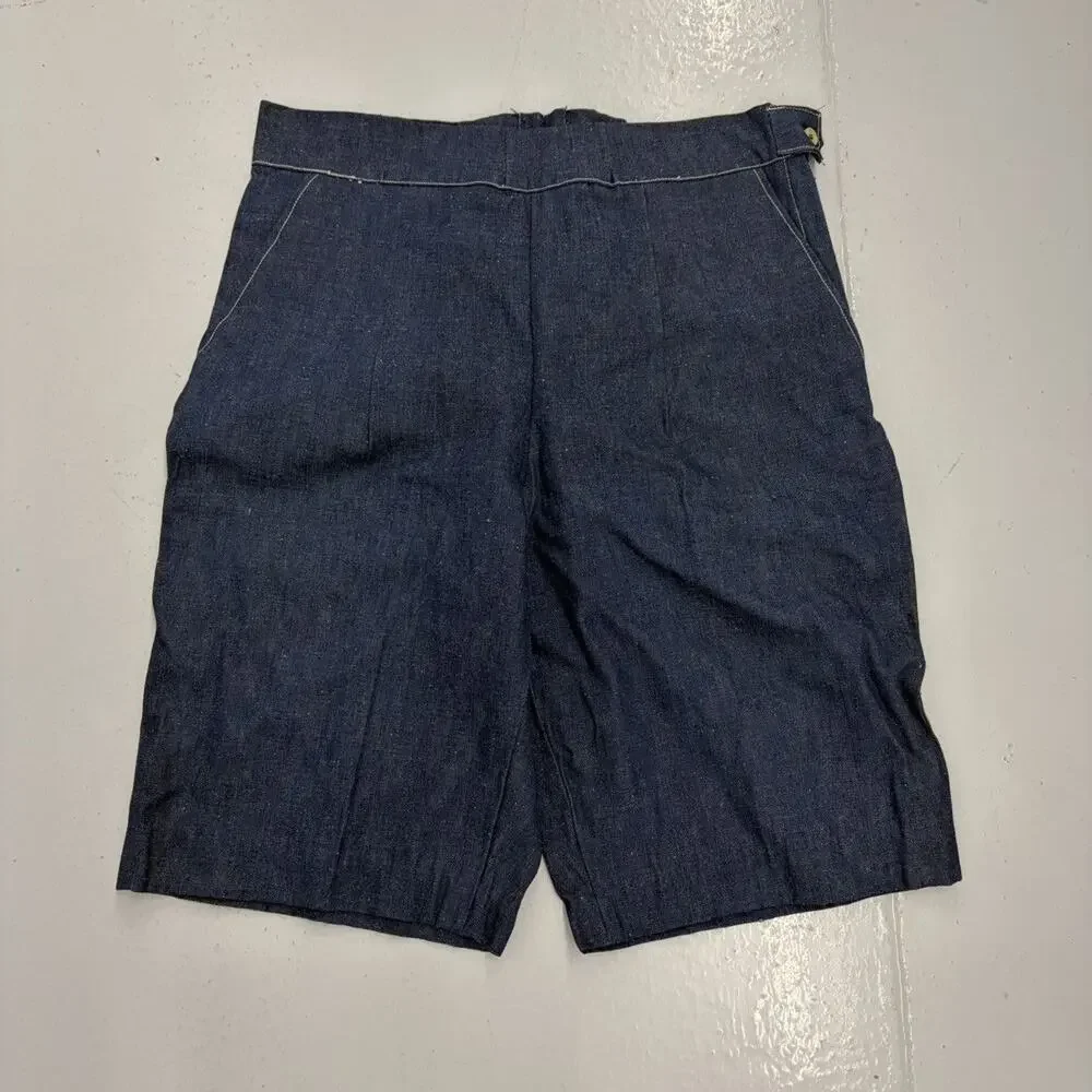 Vintage 60s Dark Wash Raw Denim Side Zip Shorts 32x12
